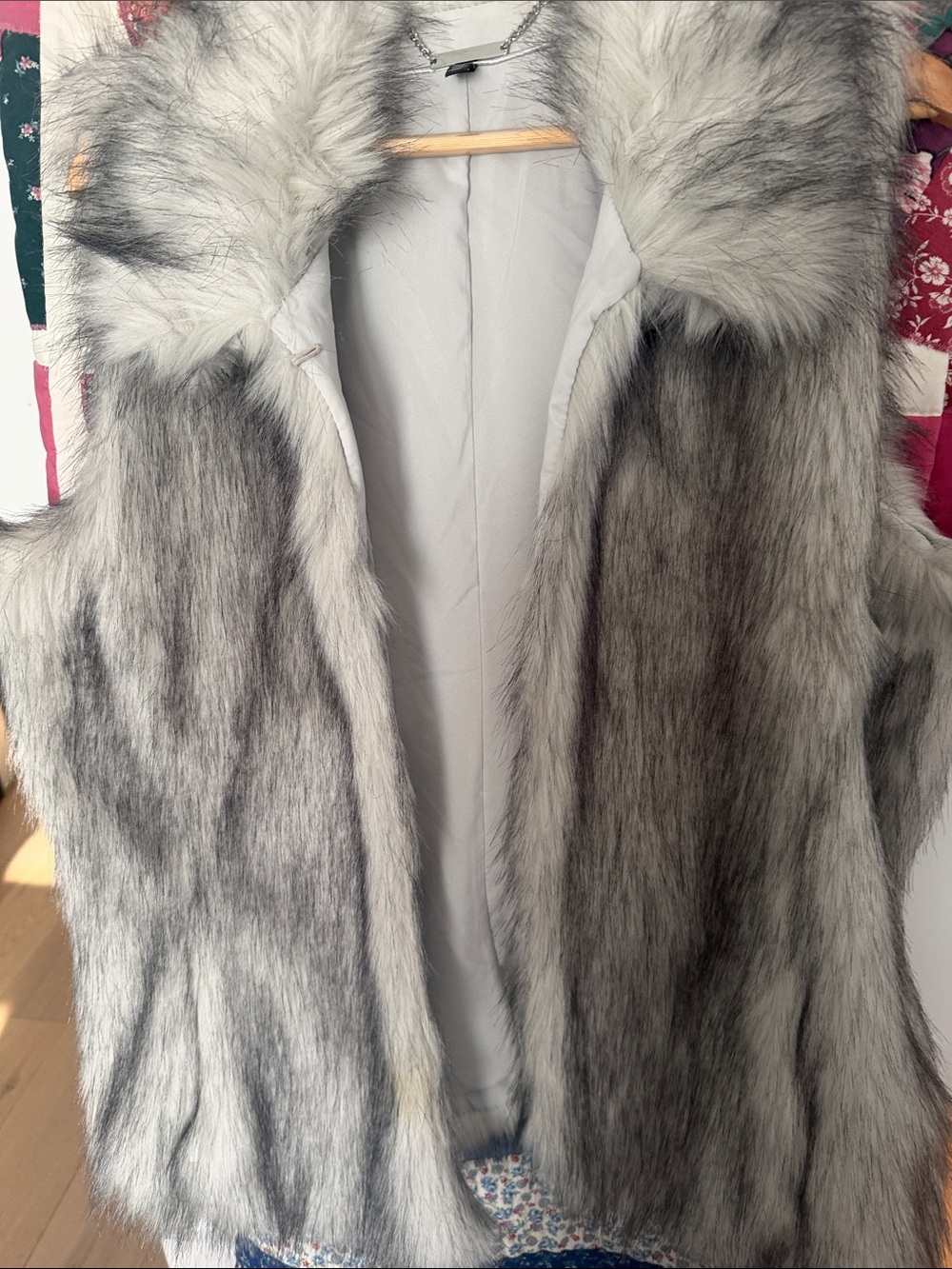 White House Black Market Gray Faux Fur Vest